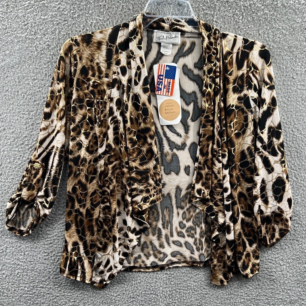 Womens Animal Print Cardigan S Draped Open Front Boho Artsy Statement Casual NWT